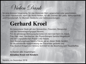 Traueranzeige von Gerhard Kroel von Neubrandenburger Zeitung