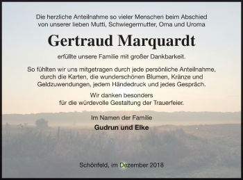 Traueranzeige von Gertraud Marquardt von Demminer Zeitung