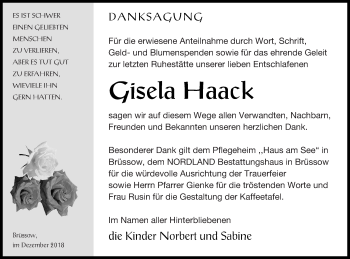 Traueranzeige von Gisela Haack von Prenzlauer Zeitung