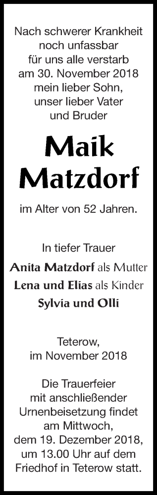 Traueranzeige von Glaß Matzdorf von Mecklenburger Schweiz