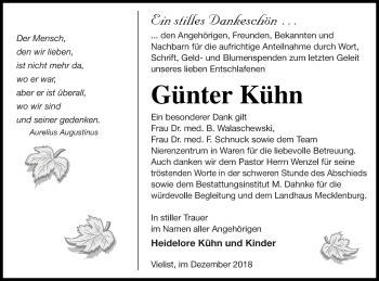 Traueranzeige von Günter Kühn von Müritz-Zeitung