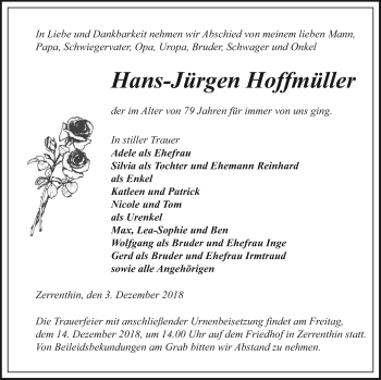 Traueranzeige von Hans-Jürgen Hoffmüller von Pasewalker Zeitung