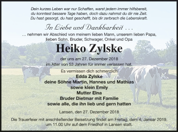 Traueranzeige von Heiko Zylske von Müritz-Zeitung