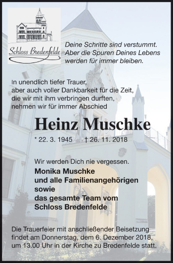 Traueranzeige von Heinz Muschke von Müritz-Zeitung