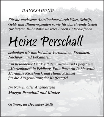 Traueranzeige von Heinz Perschall von Strelitzer Zeitung