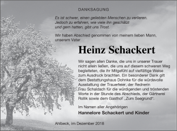 Traueranzeige von Heinz Schackert von Haff-Zeitung