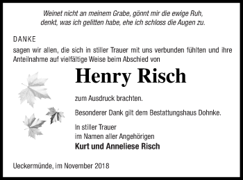 Traueranzeige von Henry Risch von Haff-Zeitung