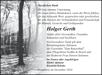 Traueranzeige von Holger Gerth von Pasewalker Zeitung