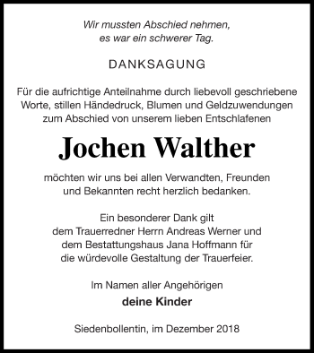 Traueranzeige von Jochen Walther von Müritz-Zeitung