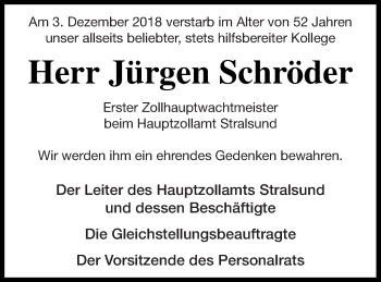 Traueranzeige von Jürgen Schröder von Pasewalker Zeitung