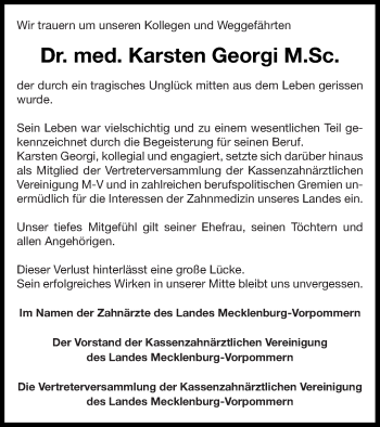 Traueranzeige von Karsten Georgi von Nordkurier Gesamtausgabe