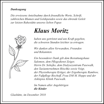 Traueranzeige von Klaus Moritz von Pasewalker Zeitung