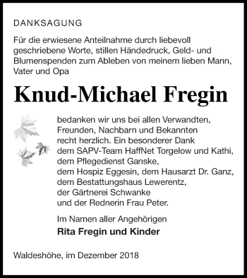 Traueranzeige von Knud-Michael Fregin von Pasewalker Zeitung