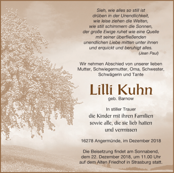 Traueranzeige von Lilli Kuhn von Pasewalker Zeitung