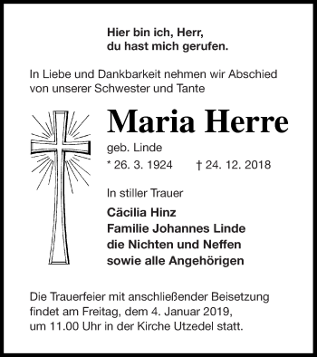 Traueranzeige von Maria Herre von Demminer Zeitung