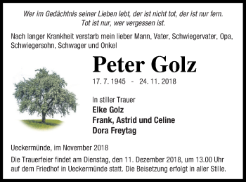 Traueranzeige von Peter Golz von Haff-Zeitung