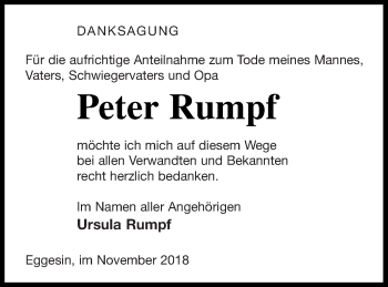 Traueranzeige von Peter Rumpf von Pasewalker Zeitung