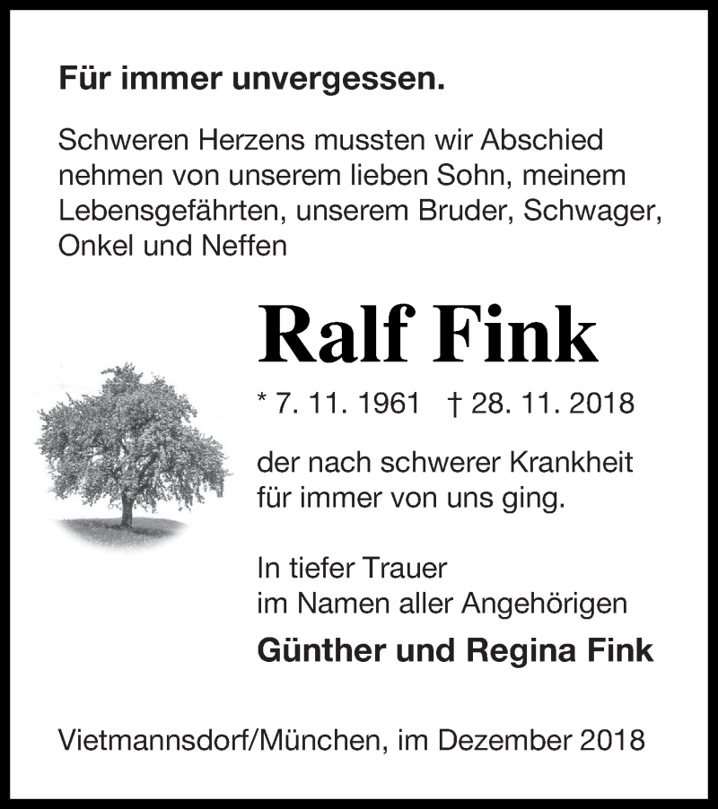  Traueranzeige für Ralf Fink vom 14.12.2018 aus Templiner Zeitung
