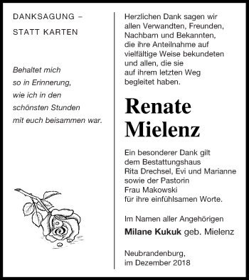 Traueranzeige von Renate Mielenz von Strelitzer Zeitung