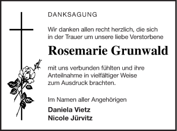 Traueranzeige von Rosemarie Grunwald von Strelitzer Zeitung