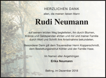 Traueranzeige von Rudi Neumann von Pasewalker Zeitung