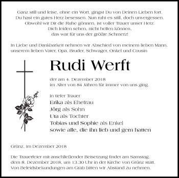 Traueranzeige von Rudi Werft von Pasewalker Zeitung