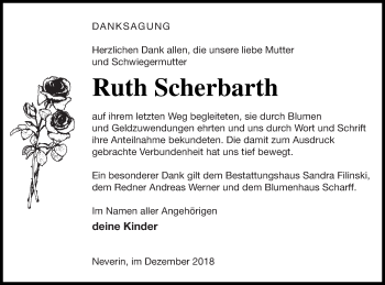 Traueranzeige von Ruth Scherbarth von Neubrandenburger Zeitung