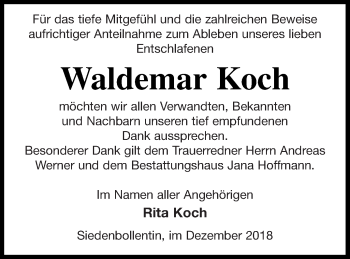 Traueranzeige von Waldemar Koch von Neubrandenburger Zeitung