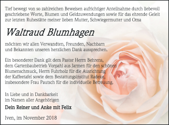 Traueranzeige von Waltraud Blumhagen von Vorpommern Kurier