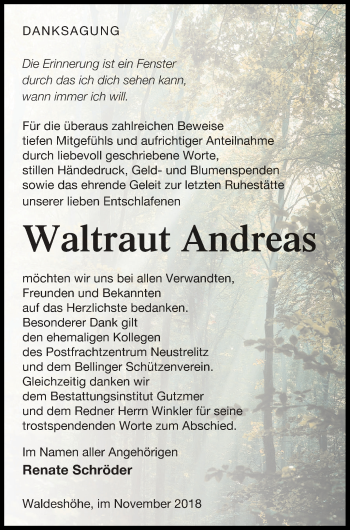 Traueranzeige von Waltraut Andreas von Pasewalker Zeitung