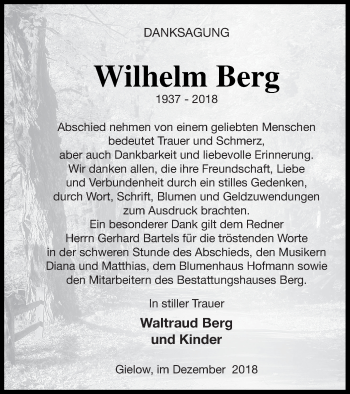 Traueranzeige von Wilhelm Berg von Mecklenburger Schweiz