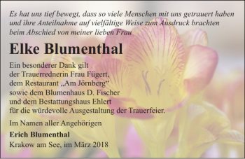 Traueranzeige von Elke Blumenthal von Güstrower Anzeiger