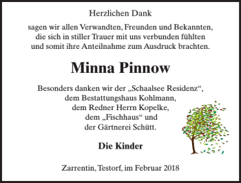 Traueranzeige von Minna Pinnow von Hagenower Kreisblatt