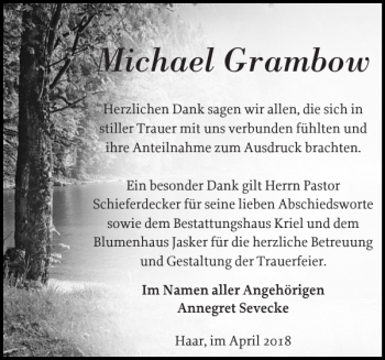 Traueranzeige von Michael Grambow von Hagenower Kreisblatt