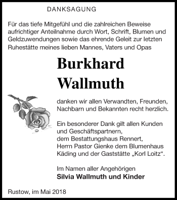 Traueranzeige von Burkhard Wallmuth von Vorpommern Kurier