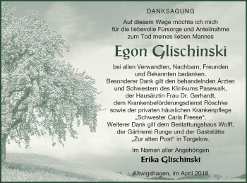 Traueranzeige von Egon Glischinski von Haff-Zeitung