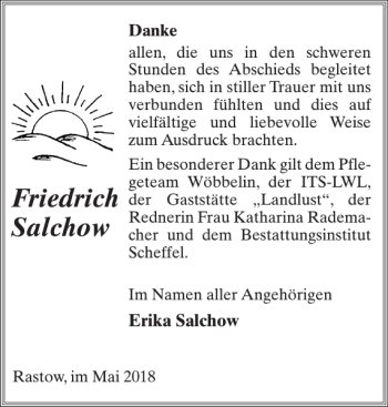 Traueranzeige von Friedrich Salchow von Zeitung für die Landeshauptstadt