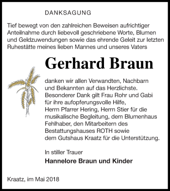 Traueranzeige von Gerhard Braun von Prenzlauer Zeitung