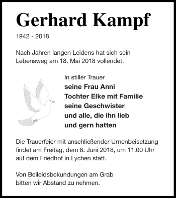 Traueranzeige von Gerhard Kampf von Templiner Zeitung