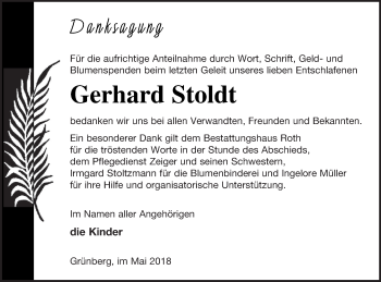 Traueranzeige von Gerhard Stoldt von Prenzlauer Zeitung