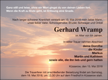 Traueranzeige von Gerhard Wramp von Mecklenburger Schweiz