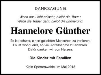 Traueranzeige von Hannelore Günther von Prenzlauer Zeitung