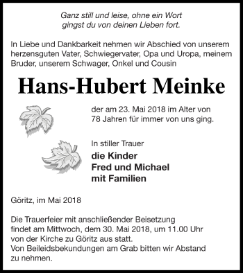 Traueranzeige von Hans-Hubert Meinke von Prenzlauer Zeitung