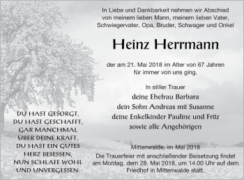 Traueranzeige von Heinz Herrmann von Templiner Zeitung