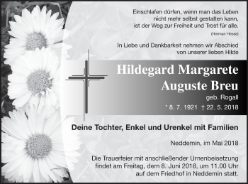 Traueranzeige von Hildegard Margarete Auguste Breu von Neubrandenburger Zeitung