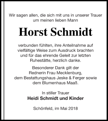 Traueranzeige von Horst Schmidt von Prenzlauer Zeitung