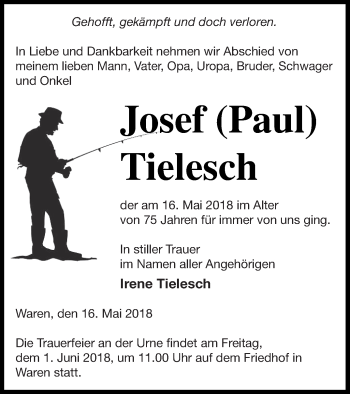 Traueranzeige von Irene Tielesch von Müritz-Zeitung