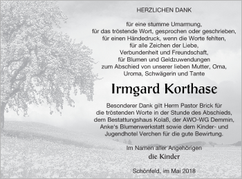 Traueranzeige von Irmgard Korthase von Demminer Zeitung