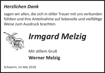 Traueranzeige von Irmgard Melzig von Zeitung für die Landeshauptstadt