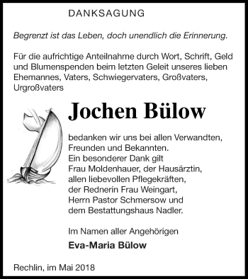 Traueranzeige von Jochen Bülow von Müritz-Zeitung